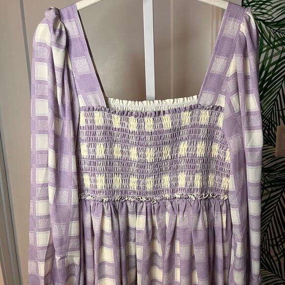Toccin NY Lavender Plaid Smocked Puff Sleeve Mini Dress Medium NWT Cottagecore - Picture 8 of 13